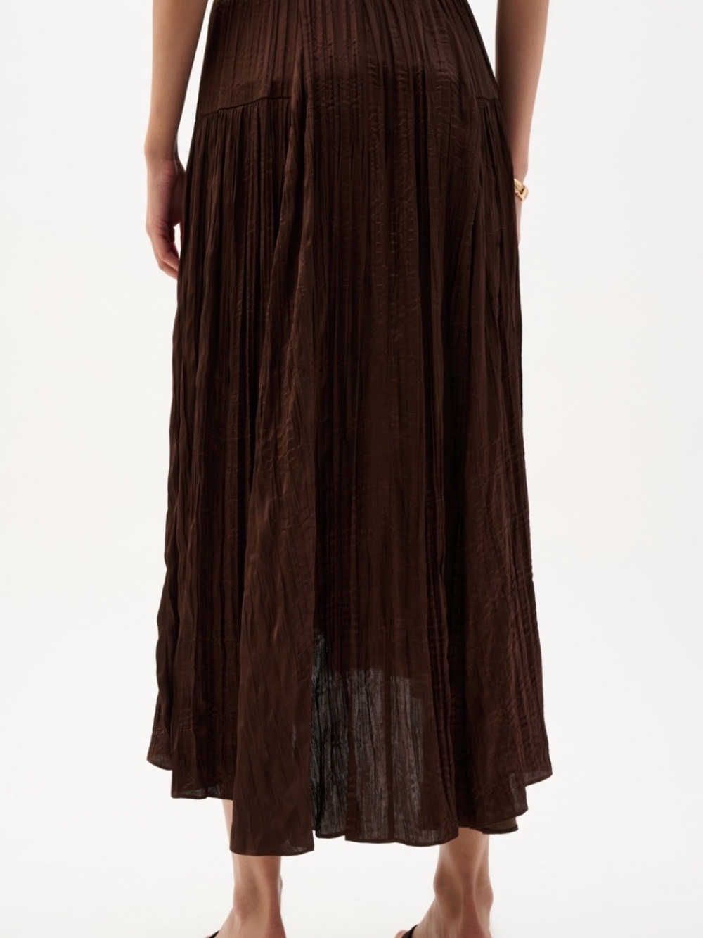 Joseph Ribkoff style #262960. Pleated satin high low flowy skirt.